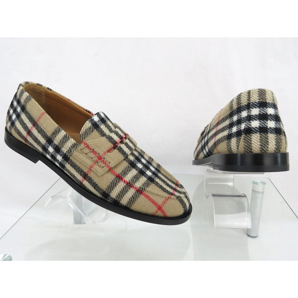 $790 BURBERRY HACKNEY BEIGE CHECK WOOL PENNY LOAFERS 10 US 43 ITALY - Picture 5 of 14